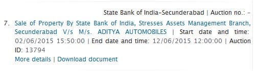 Auctiontiger SBI eauction details