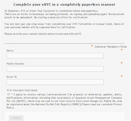 eKYC quantum mutual fund