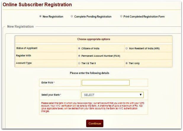 Online NPS eNPS registration procedure pic