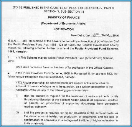 Govt notification latest rules on PPF Account Premature closure rules 2016 pic