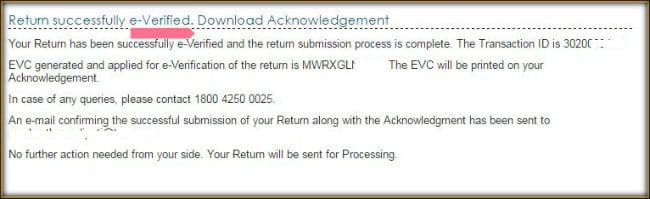 ITR tax return successfully everified pic