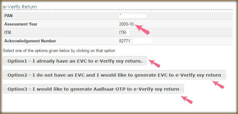 ITR verfification evc options