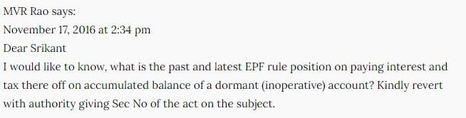 Interest rate on old dormant inoperative EPF accounts Employees provident fund account