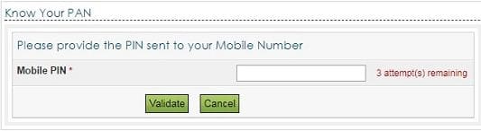 PAN validity status check mobile OTP pin