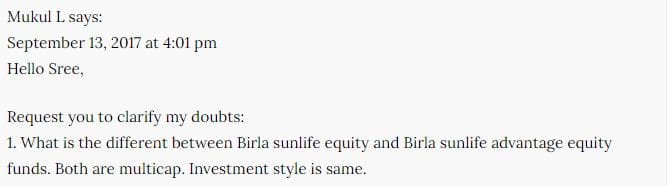 Blog reader query on mutual funds