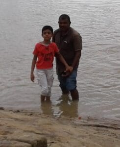 Our domestic driver with my son pic