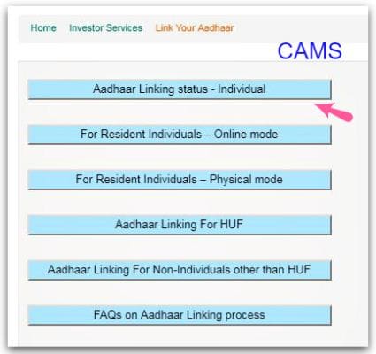 How to check Mutual Funds - Aadhaar Linking status online on CAMS portal ICICI SBI TATA Birla HDFC pic