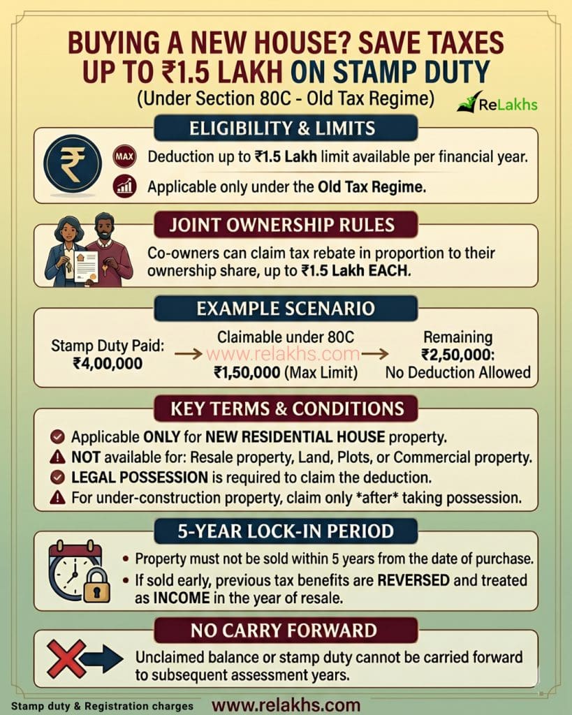 Tax deduction up to 1.5 lakh in stamp duty property section 80c