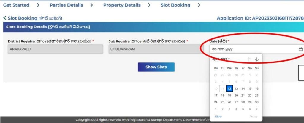 Register property online slot booking