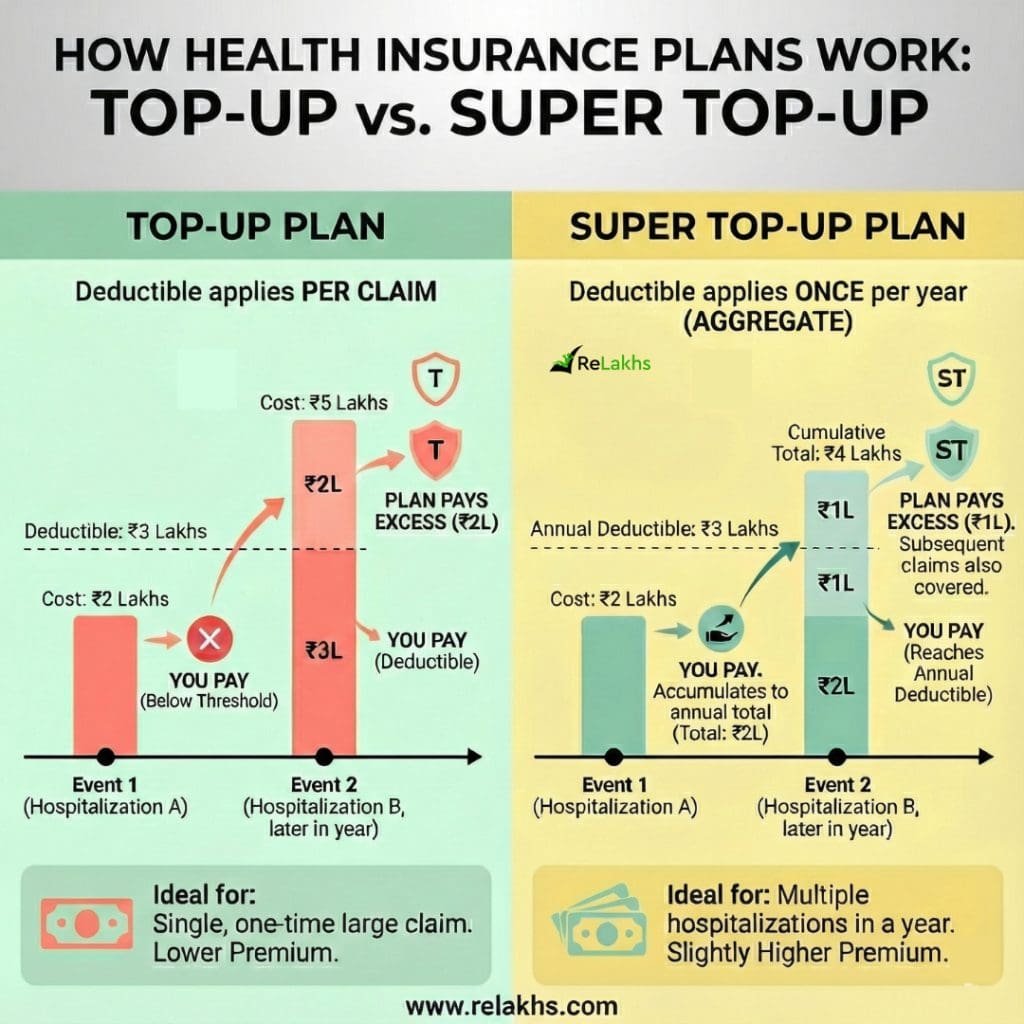 Top-up Vs Super Top-up health insurance plans illustration example blog
