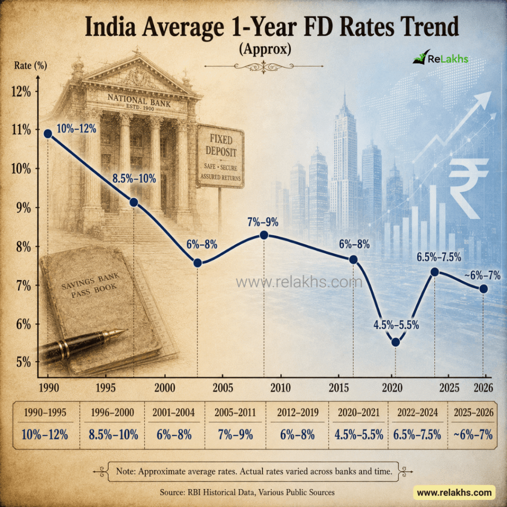 India Bank FD Rates Trend Chart 35 year data